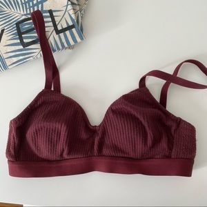 Lively Retro Ribbed Bralette - Burgundy